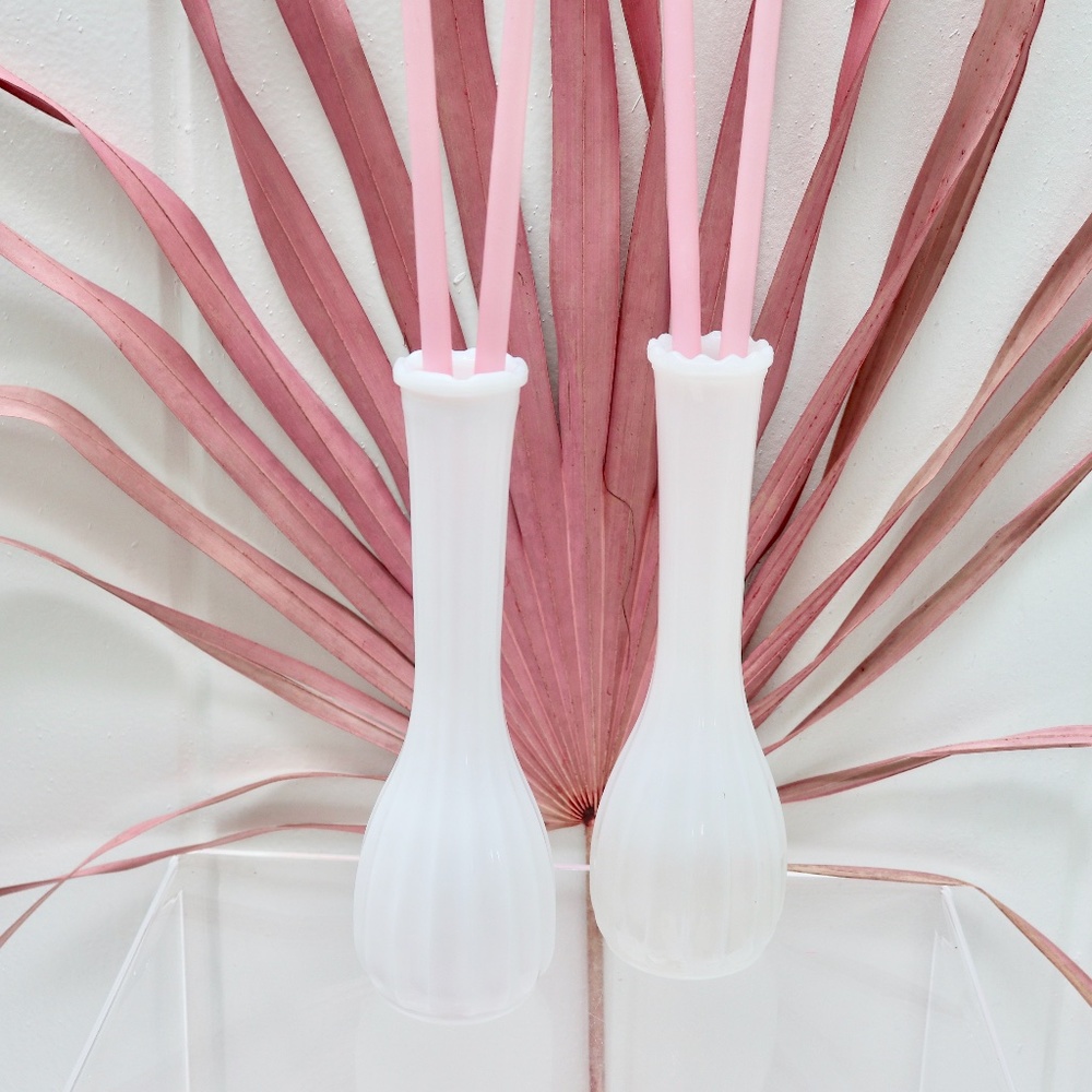 Two Tear Drop Milk Glass Vases